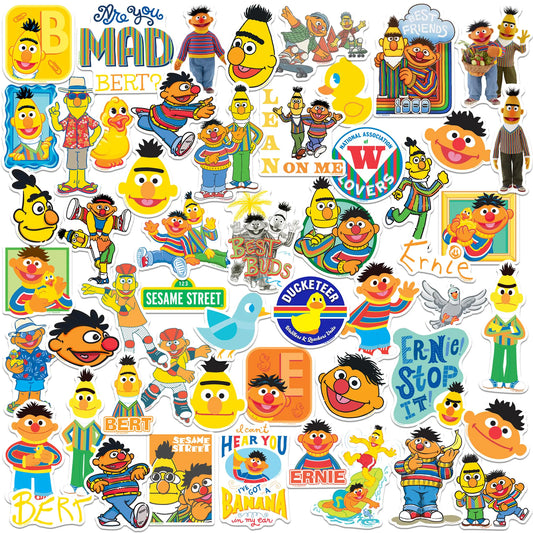 Sesame Street Bert & Ernie 50ct Vinyl Large Deluxe Stickers Variety Pack - Laptop Water Bottle Scrapbooking Tablet Skateboard Indoor/Outdoor