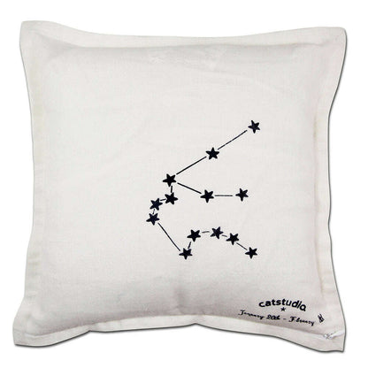 Aquarius Astrology Hand-Embroidered Pillow by Cat Studio
