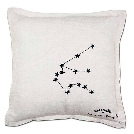 Aquarius Astrology Hand-Embroidered Pillow by Cat Studio