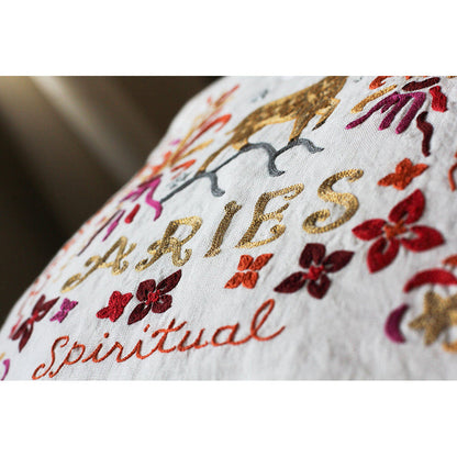 Aries Astrology Hand-Embroidered Pillow by Cat Studio Quirks!