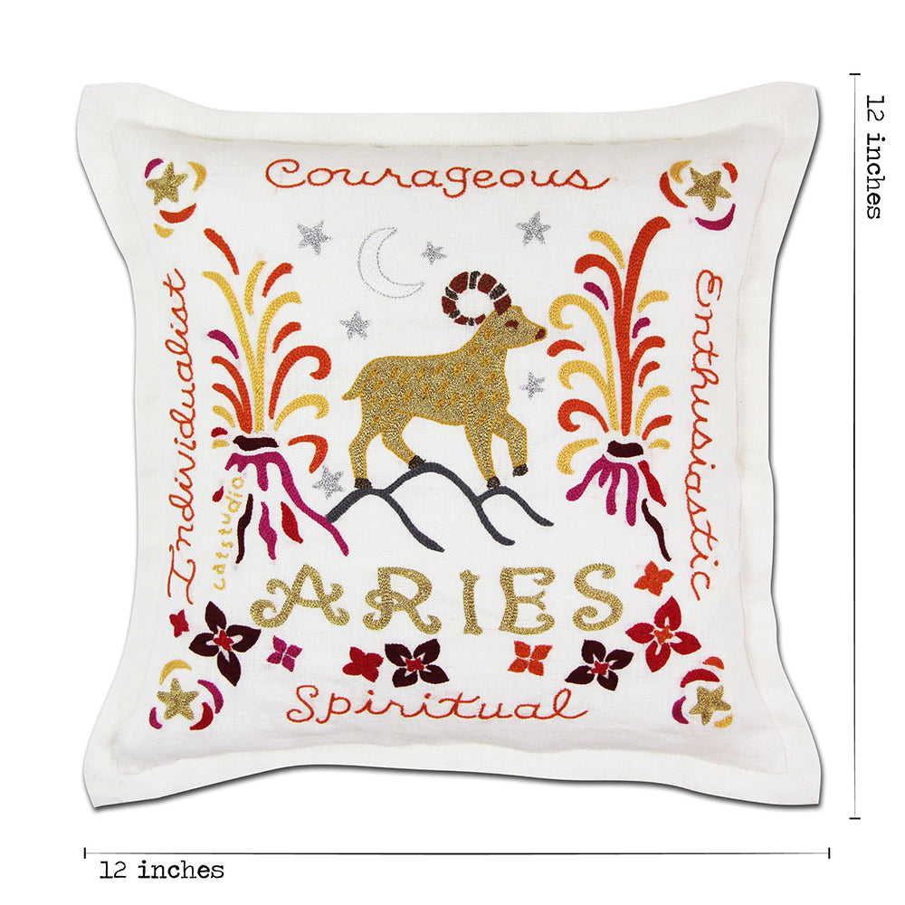 Aries Astrology Hand-Embroidered Pillow by Cat Studio Quirks!