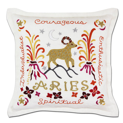 Aries Astrology Hand-Embroidered Pillow by Cat Studio Quirks!
