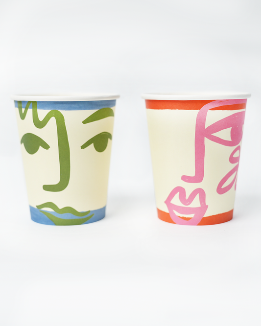 Face Party Cups (x 12) - Art Party Theme POP party supplies