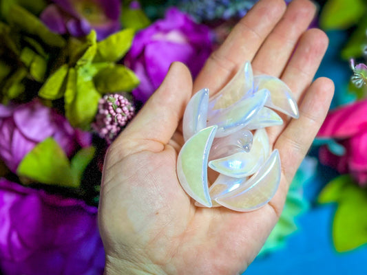 1 1/2" Pink Rose Quartz AURA Crescent MOON