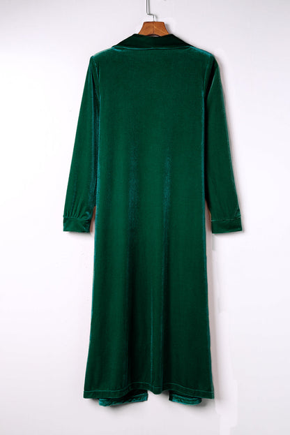 Red Velvet Elegant Open Front Pocket Long Cardigan Shewin