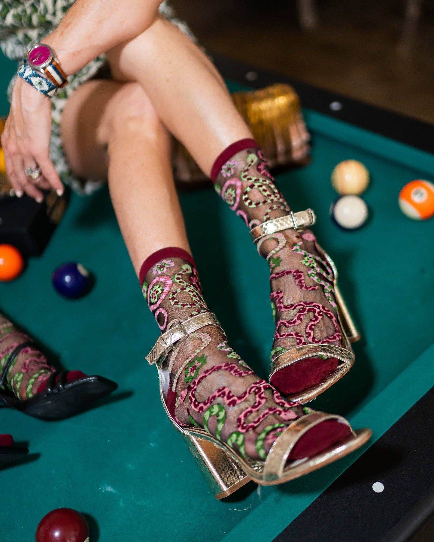 Serpentine Floral Black Sheer Crew Sock Quirks!