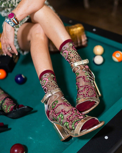 Serpentine Floral Black Sheer Crew Sock Quirks!