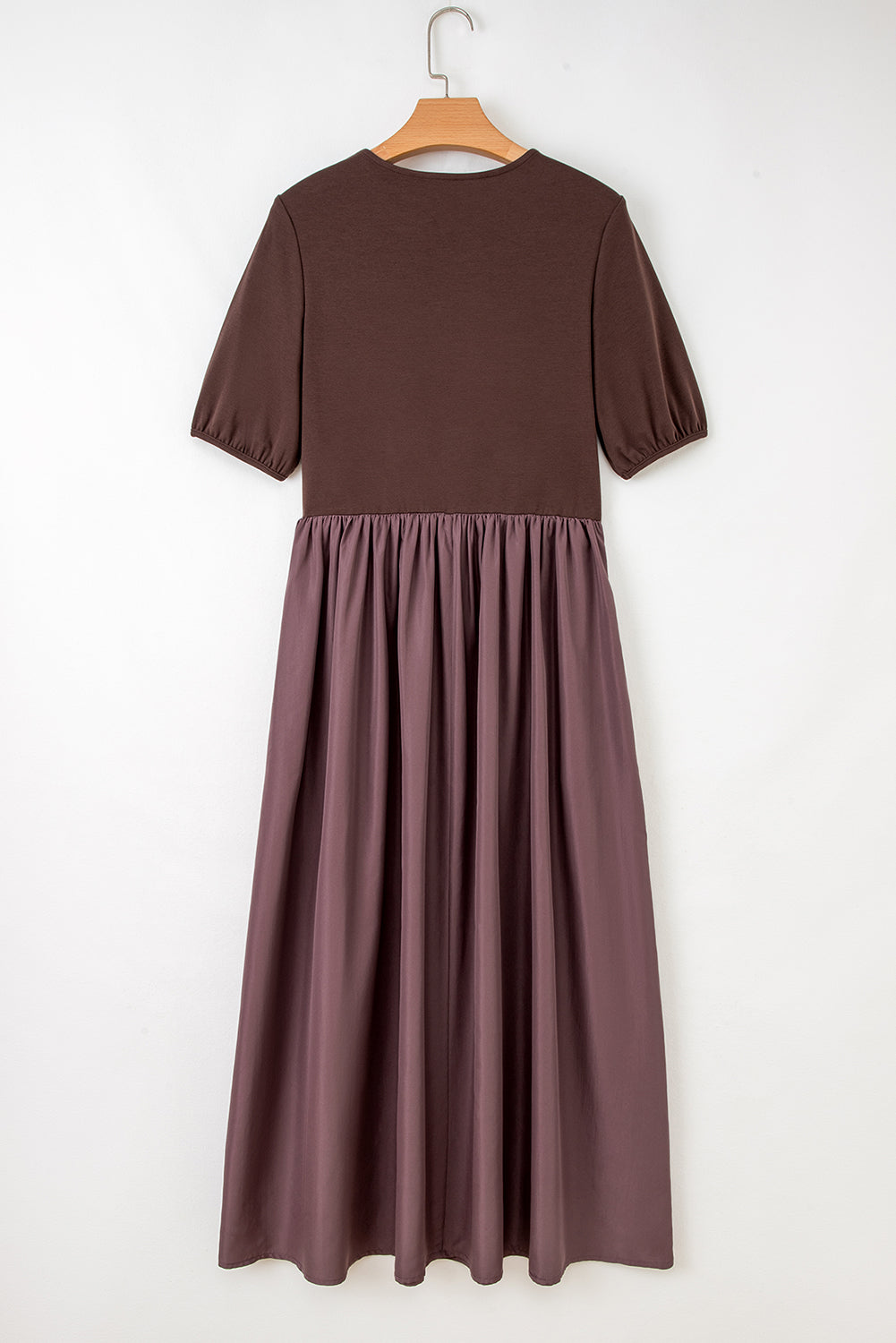 Coffee Knit Top Patchwork Pleated Half Sleeve Long Dress