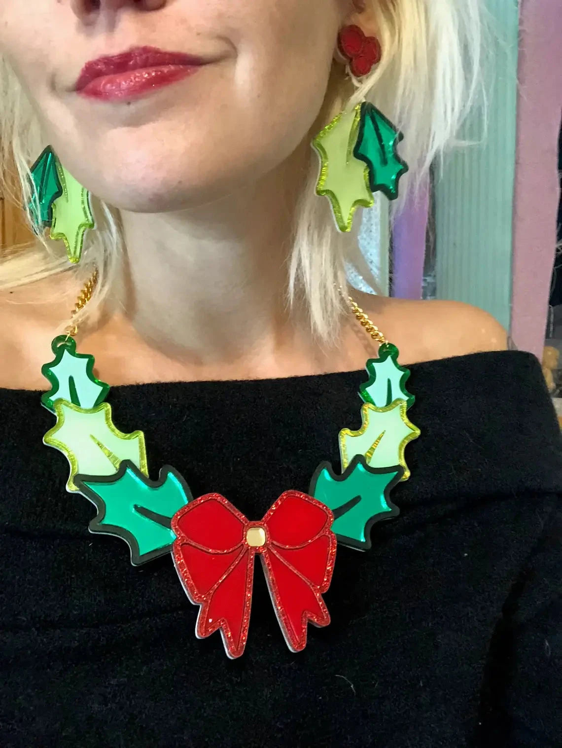 Christmas Holly Acrylic Statement Earrings Quirks!