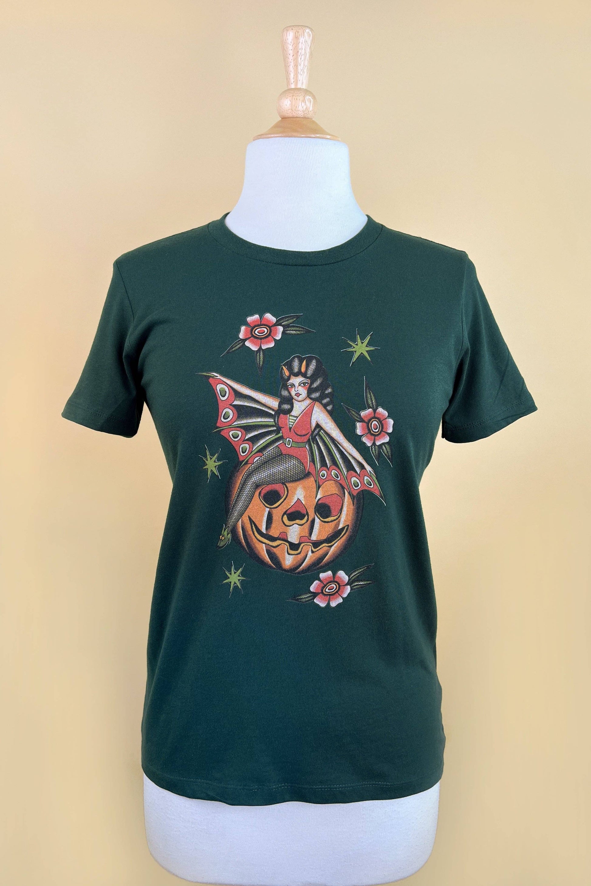 October Child Fitted Tee in Forest Green - SMALL Quirks!