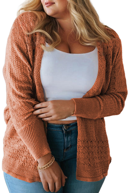 Redwood Burl Mixed Pattern Knitted Open Front Plus Size Cardigan