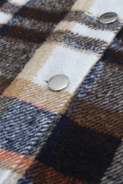 Brown Plaid Button Up Long Sleeve Flannel Shacket Shewin