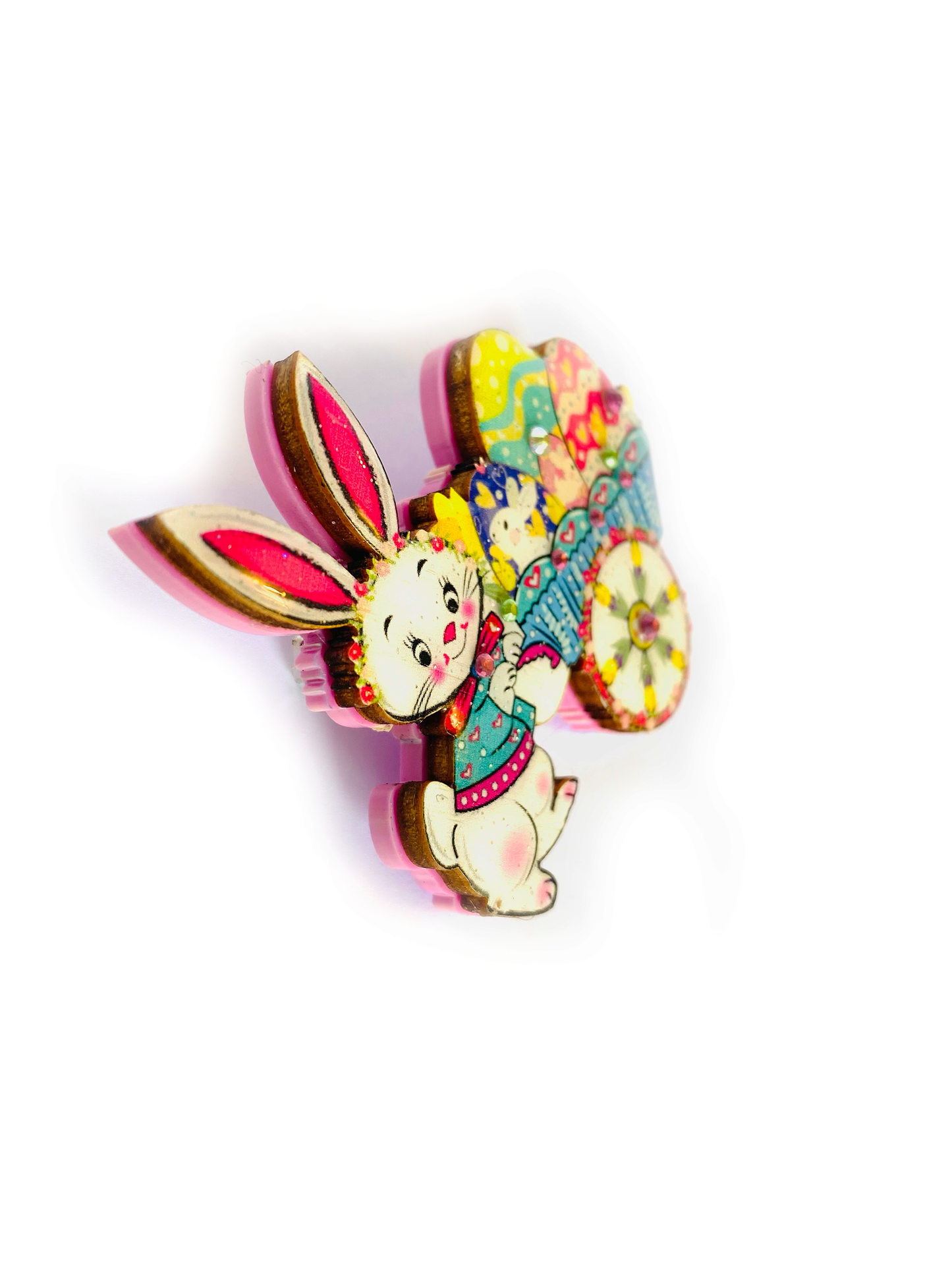 Benny Bunny and his Easter Egg Cart Brooch by Rosie Rose Parker Quirks!