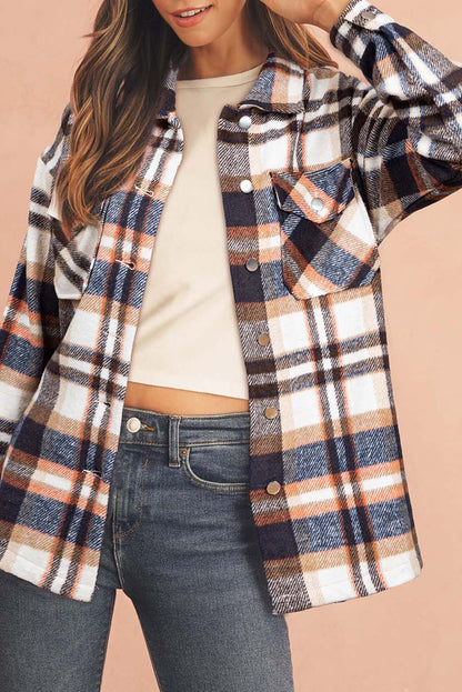Brown Plaid Button Up Long Sleeve Flannel Shacket Shewin