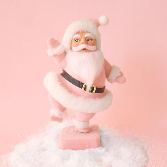 Dancing Flocked Dancing Santa | Light Pink