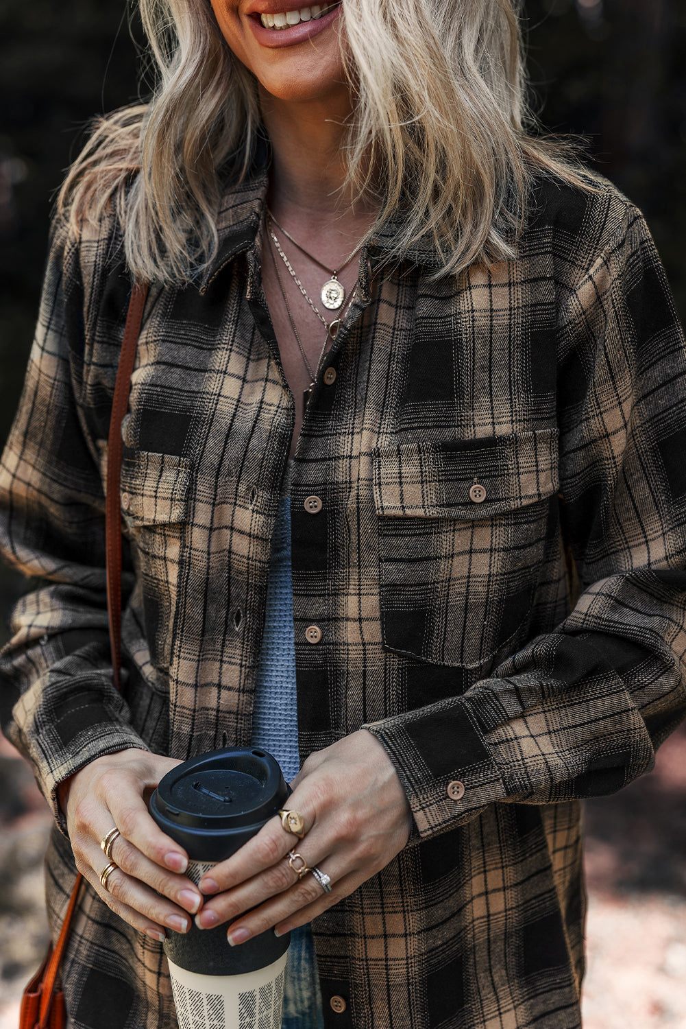 Multicolour Retro Plaid Double Flap Pocket Brushed Shacket Shewin
