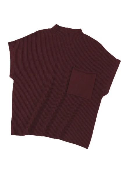 Gold Flame Patch Pocket Ribbed Knit Short Sleeve Sweater Shewin