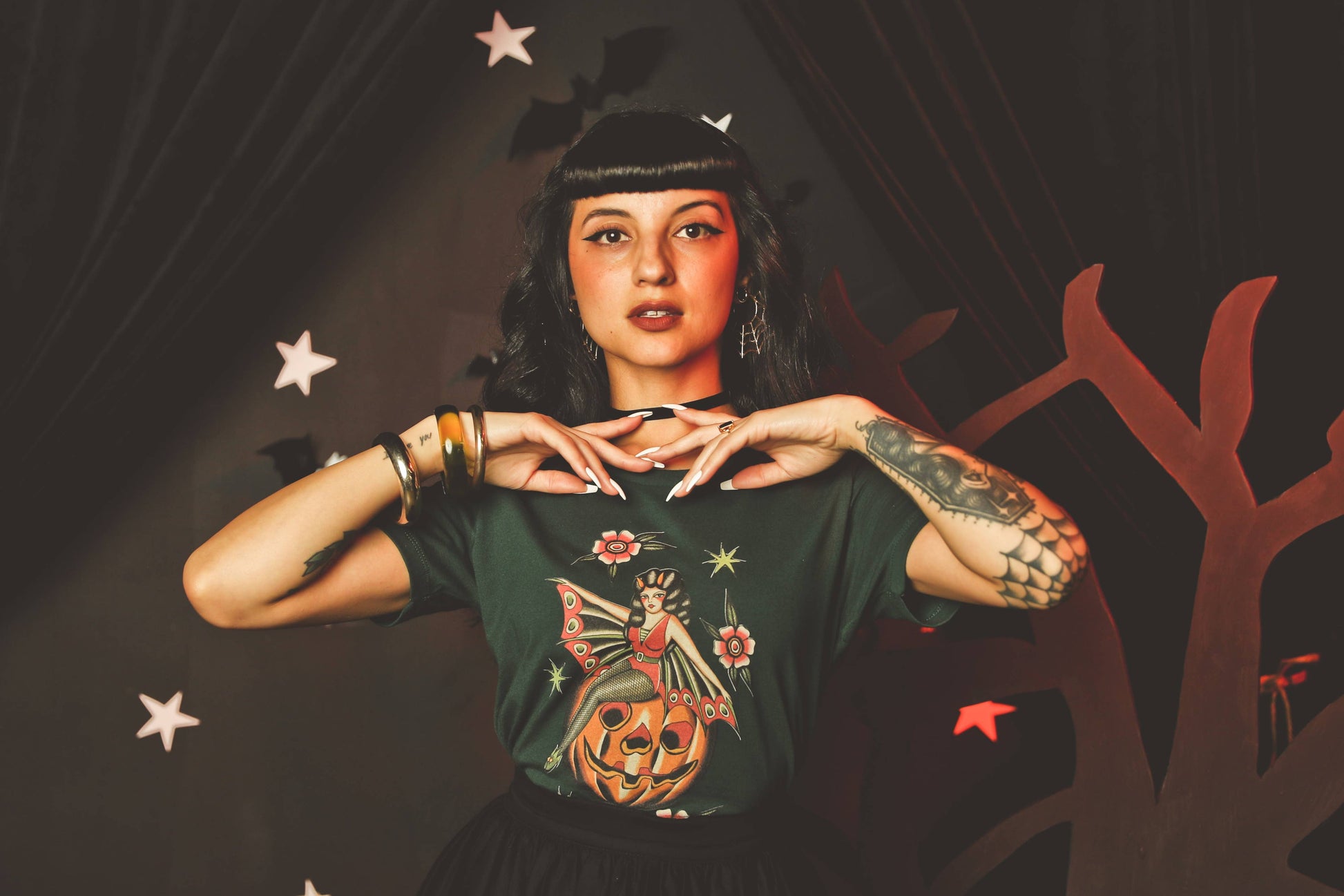 October Child Fitted Tee in Forest Green - SMALL Quirks!