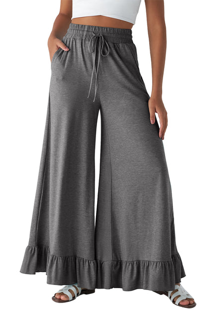 Dune Solid Color Ruffle Hem Wide Leg Pants Shewin