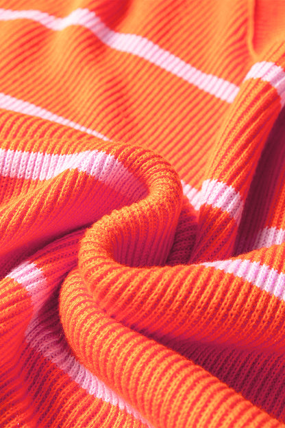 Orange Stripe Ribbed High Neck Drop Shoulder Boxy Fit Sweater Shewin