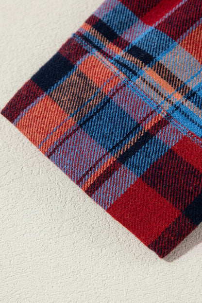 Red Plaid Print Drop Sleeve Loose Shirt Shewin