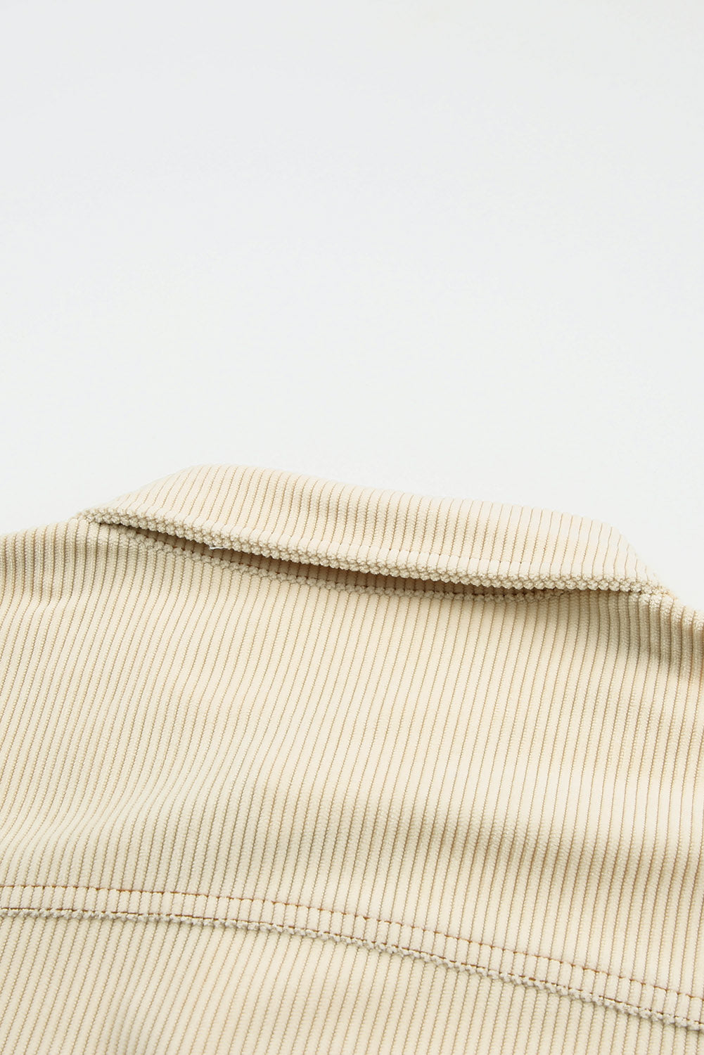 Beige Button Up Pockets Striped Color Block Corduroy Jacket Shewin