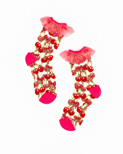 Cherry Bow Ruffle Sheer Crew Sock Quirks!