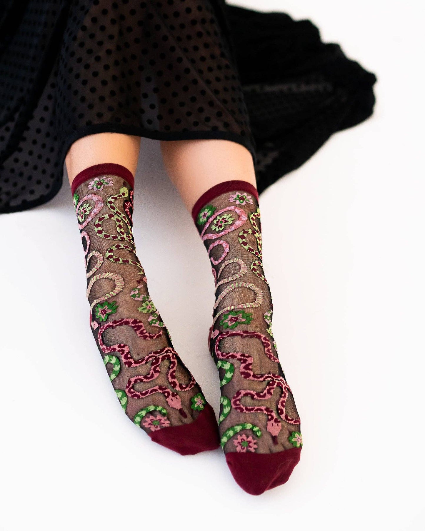 Serpentine Floral Black Sheer Crew Sock Quirks!