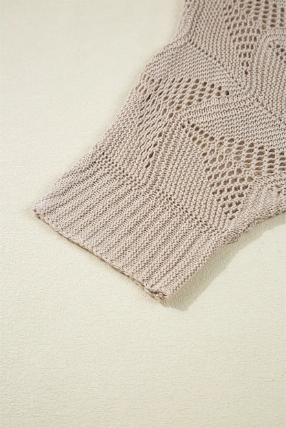 Navy Blue Hollow Out Knit 3/4 Sleeve Loose Sweater Shewin