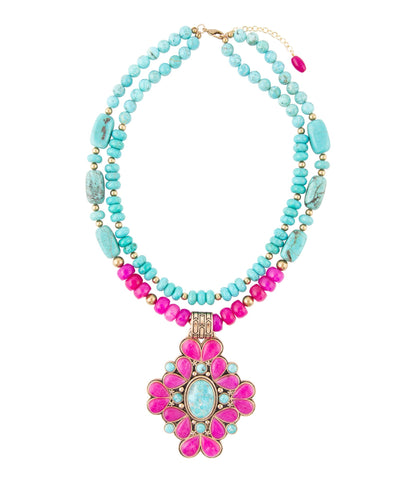 Barcelona Pink Agate Cross Golden Pendant Necklace