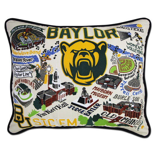 Baylor University Collegiate Embroidered Pillow by Cat Studio Quirks!