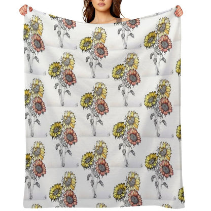 Colored Inked Sunflowers Throw Blanket
