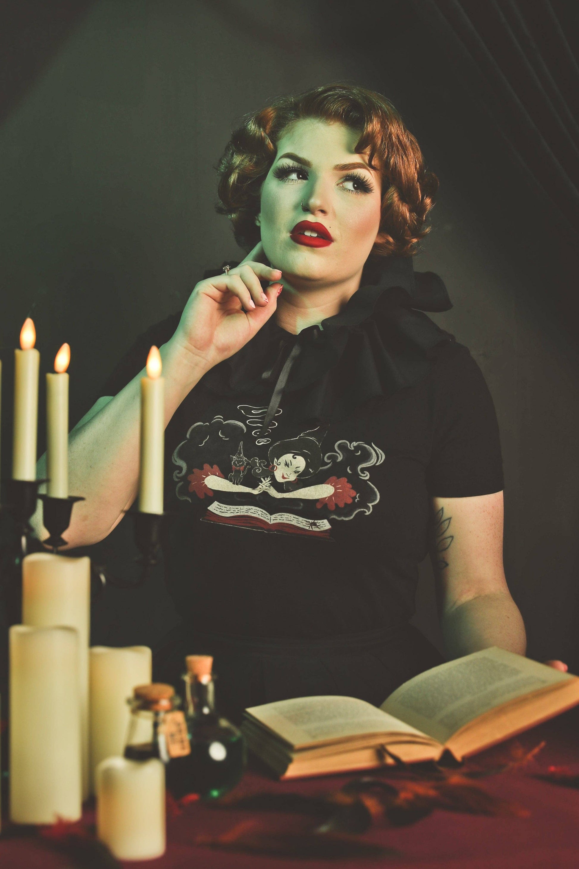 Witch Bible Fitted Tee in Black - SMALL Quirks!