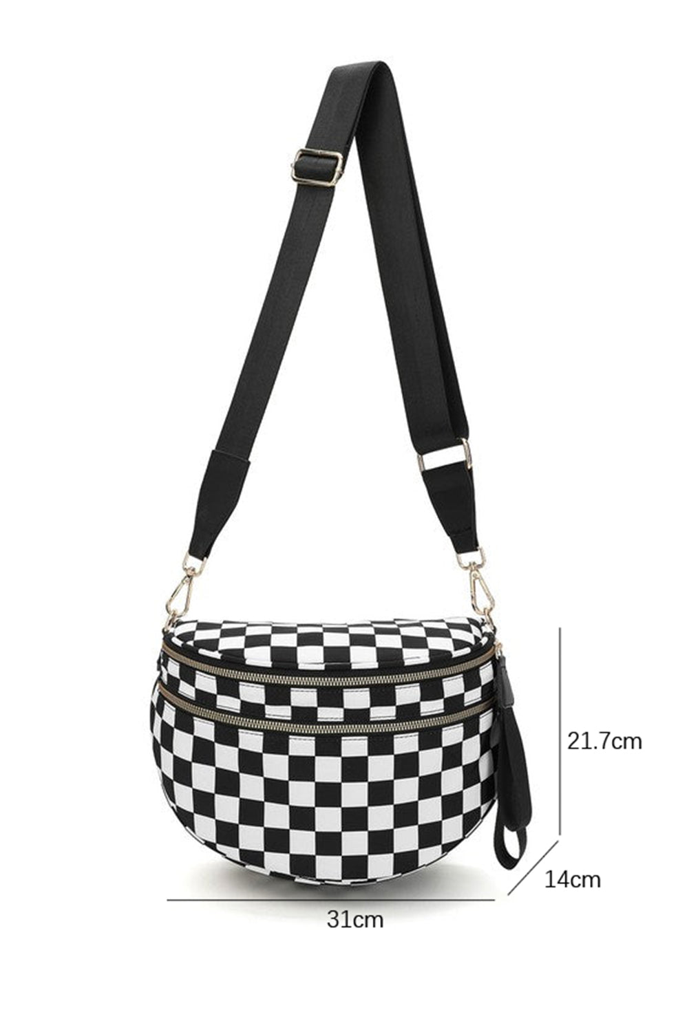 Blackish Green Checkered Print Wide Strap Large Crossbody Bag Shewin