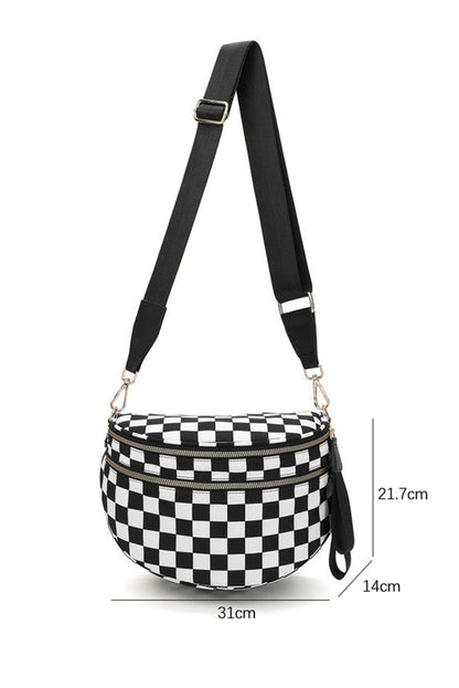 Blackish Green Checkered Print Wide Strap Large Crossbody Bag Shewin