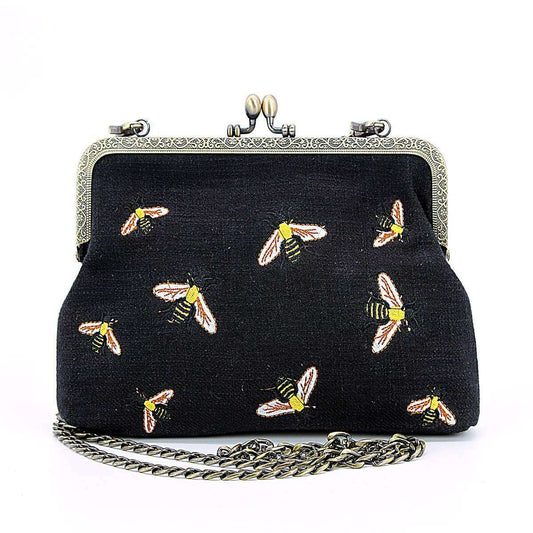Bees Kisslock Vintage Style Convertible Handbag