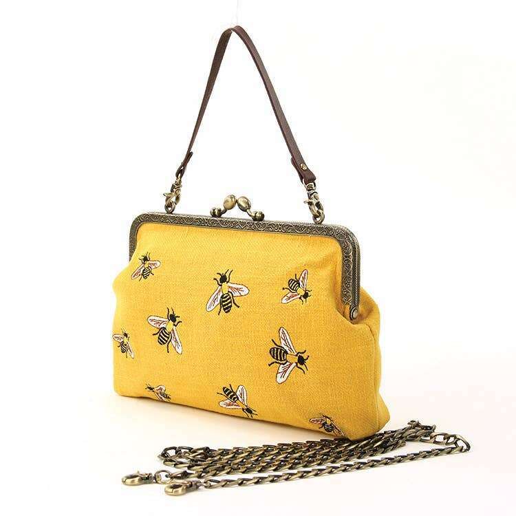 Bees Kisslock Vintage Style Convertible Handbag