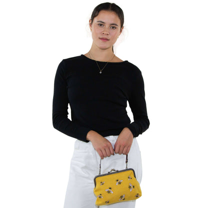 Bees Kisslock Vintage Style Convertible Handbag
