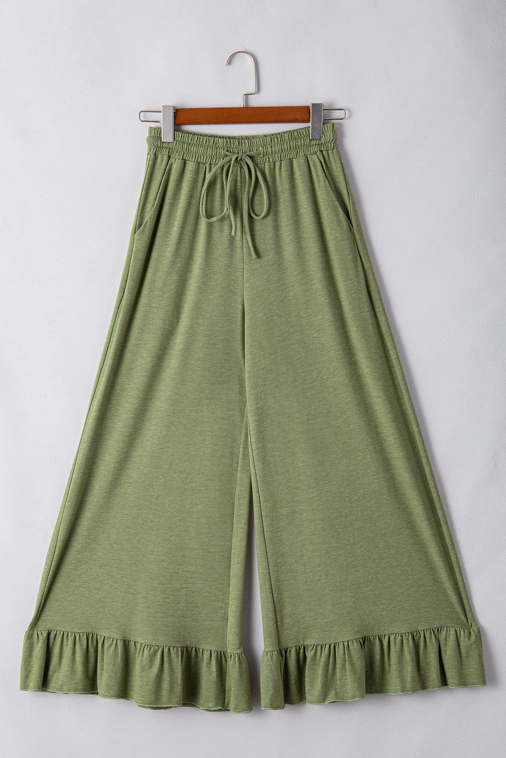 Dune Solid Color Ruffle Hem Wide Leg Pants Shewin