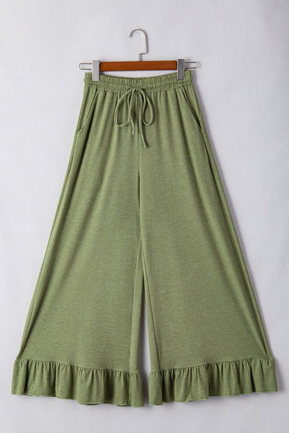 Dune Solid Color Ruffle Hem Wide Leg Pants Shewin