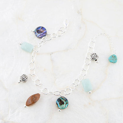 Blue Abalone Sterling Silver Charm Bracelet