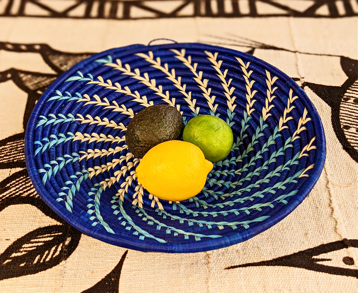 Large Blue White Woven African Basket
