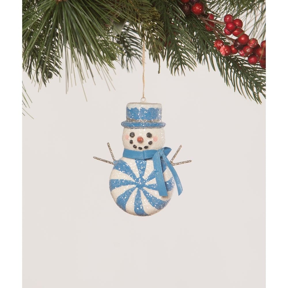 Blue Peppermint Snowman Ornament by Bethany Lowe Designs Quirks!