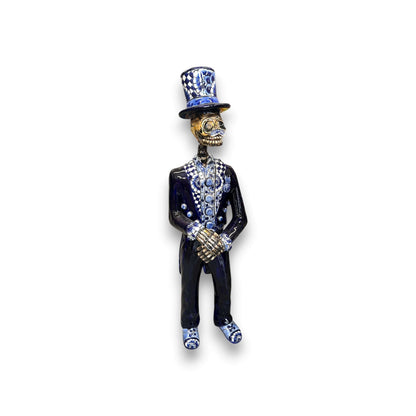 Blue & White Talavera Catrin Statue | Day of the Dead Figurine
