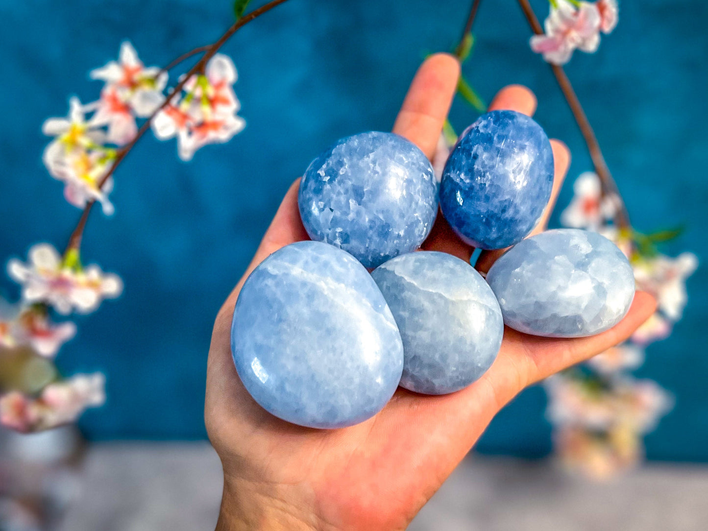 BLUE CALCITE Palm Stones
