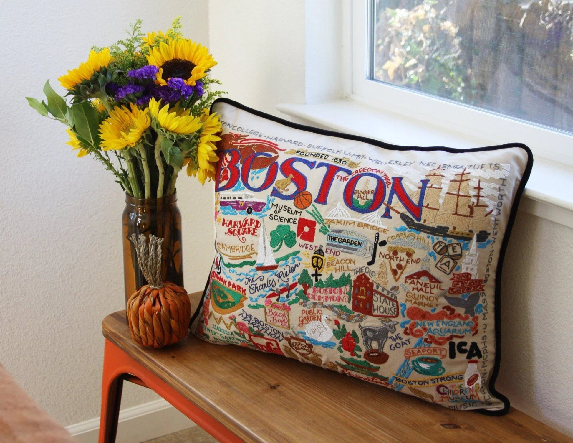 Boston Hand-Embroidered Pillow Quirks!