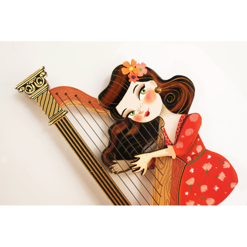 Girl playing the harp Brooch by Laliblue