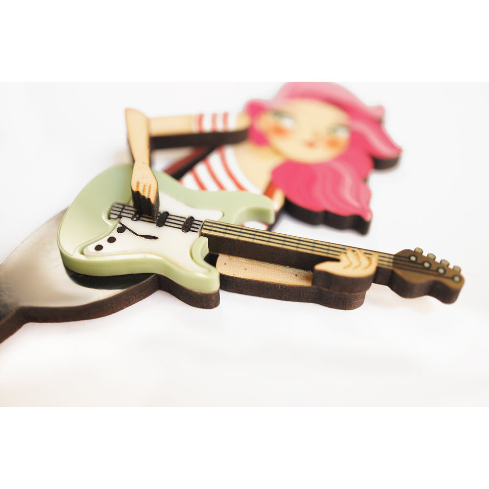 Girl playing the electric bass Brooch by Laliblue
