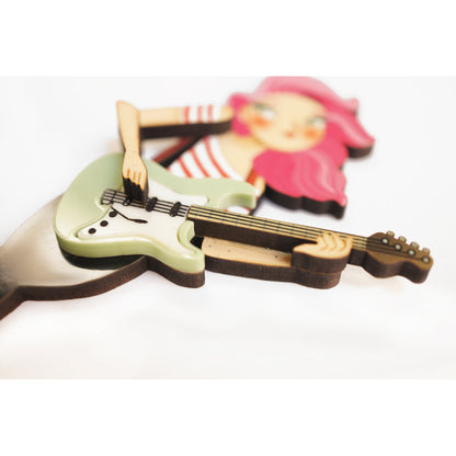 Girl playing the electric bass Brooch by Laliblue