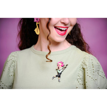 Girl playing the electric bass Brooch by Laliblue